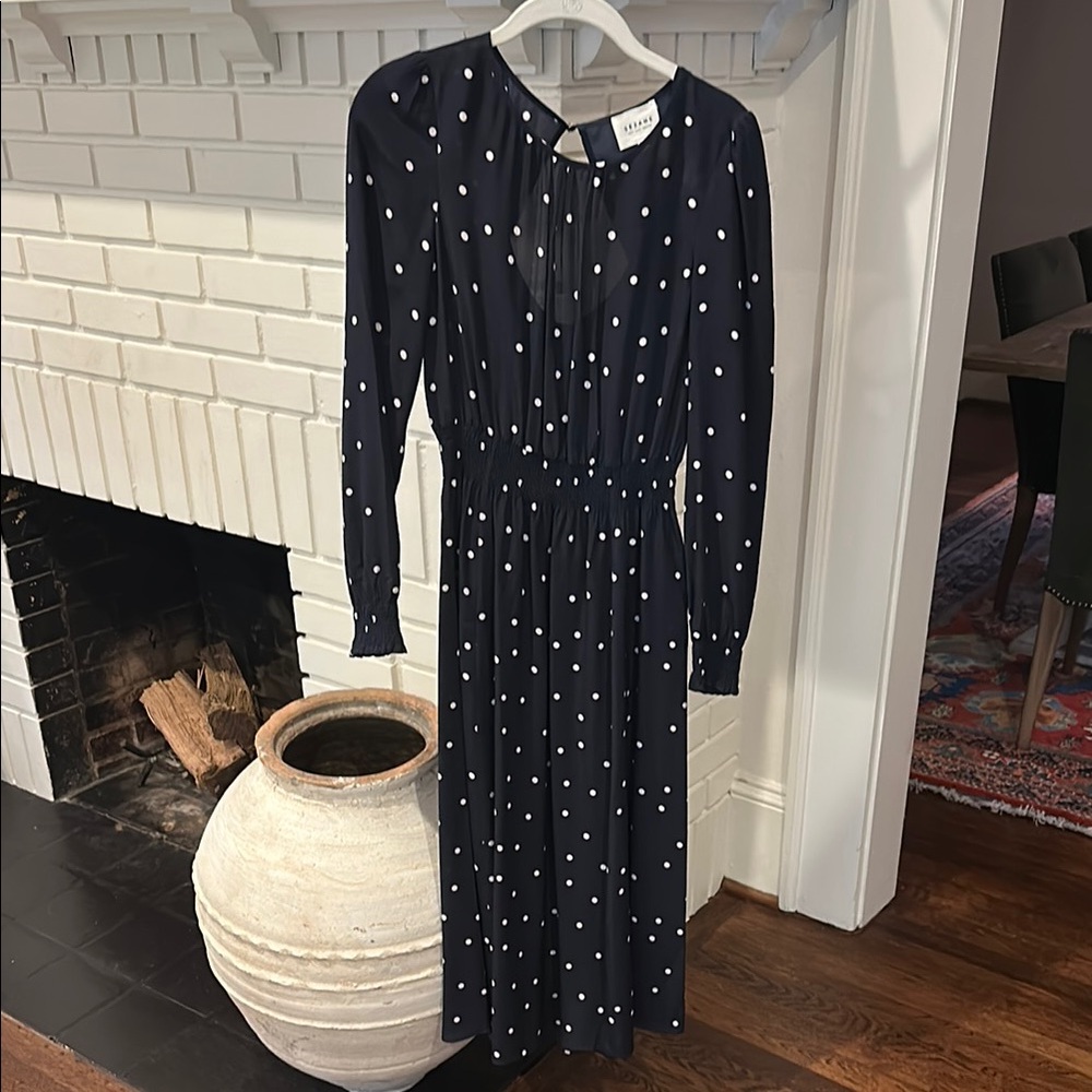 Sezane Navy Polka Dot Dress